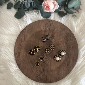 Vintage-Inspired Black & Gold Button Earring Set
